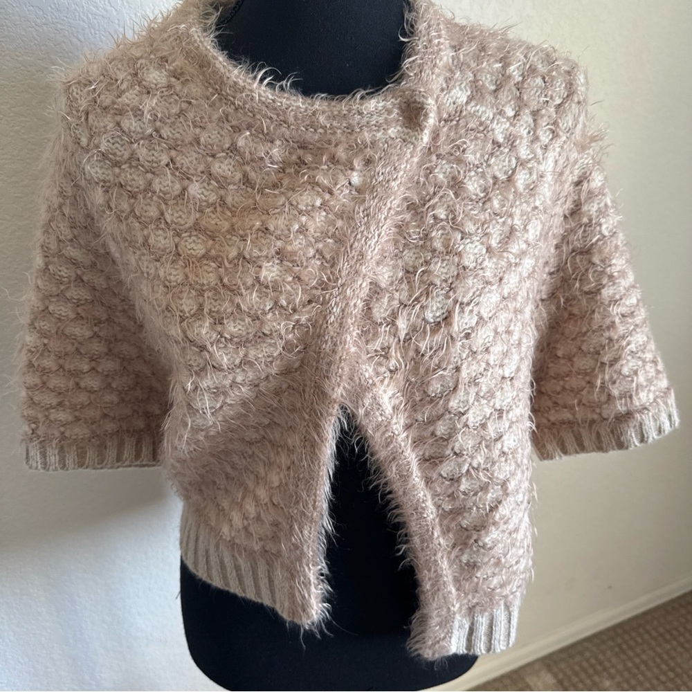 Moth Fuzzy Knit Cropped Cardigan Sweater Open Front Neutral Beige size XS